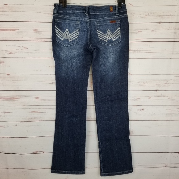 7FAM Women's 26 A Pocket Straight Leg Dark Jeans - Picture 3 of 8